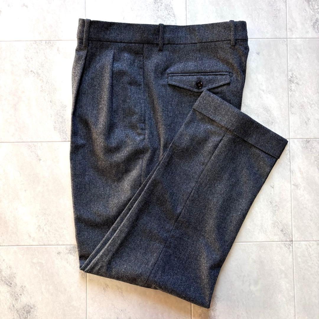 【極美品】ベルウィッチ カノニコ ウールフラノ 2タックワイドトラウザー 48