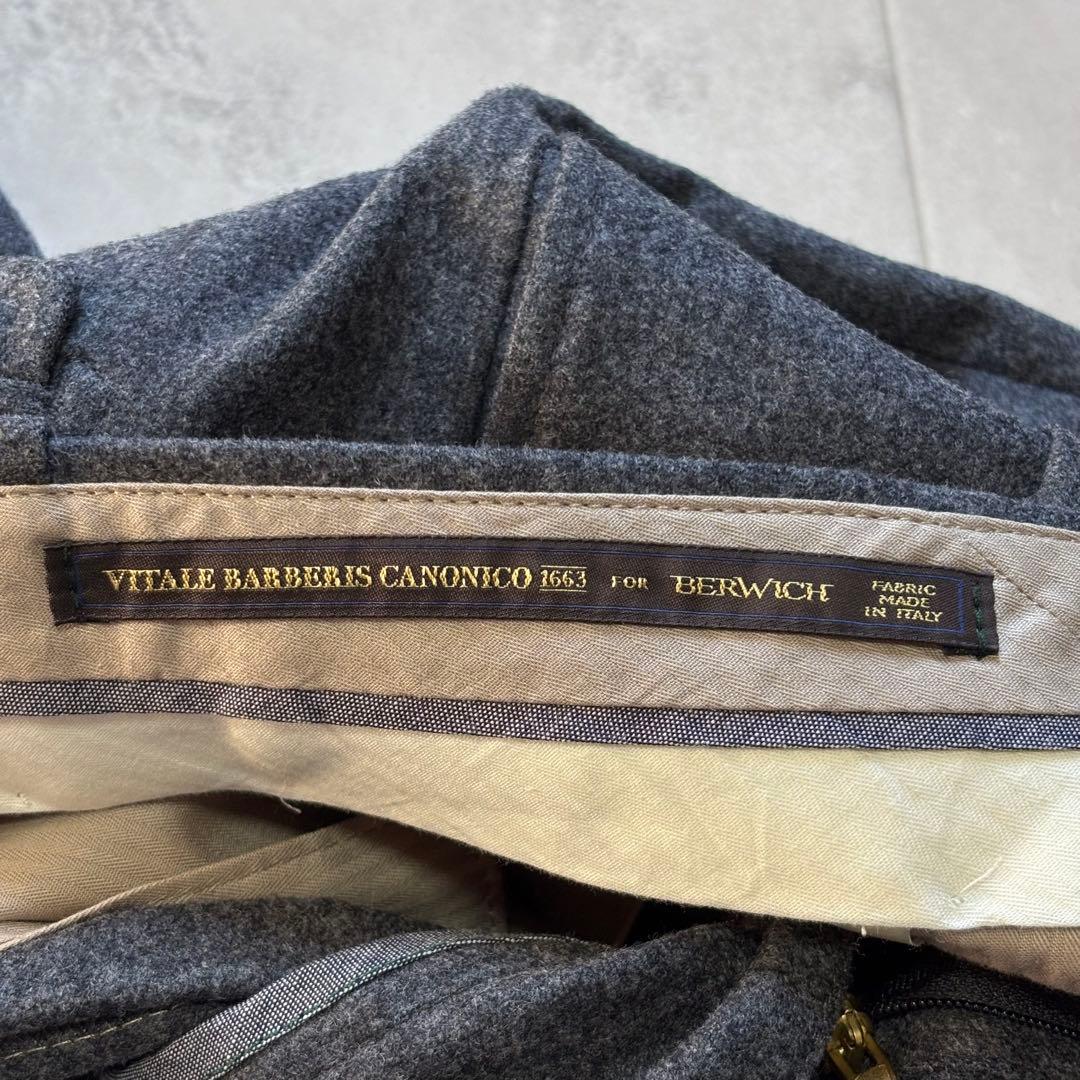 【極美品】ベルウィッチ カノニコ ウールフラノ 2タックワイドトラウザー 48