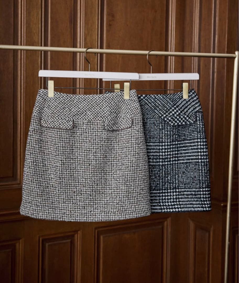 【Her lip to】Hemingway Check Tweed Skirt