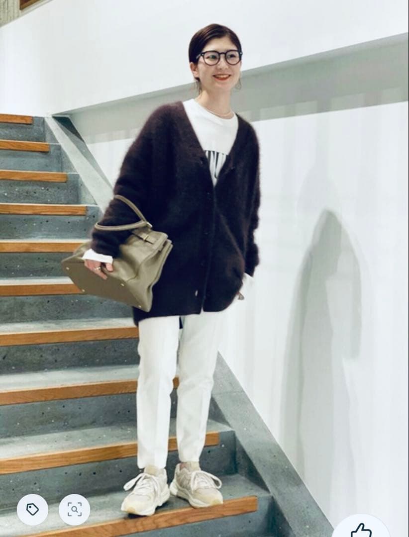 スピックアンドスパン　FURKNITワイドVカーディガン　ダークグレー　ニット