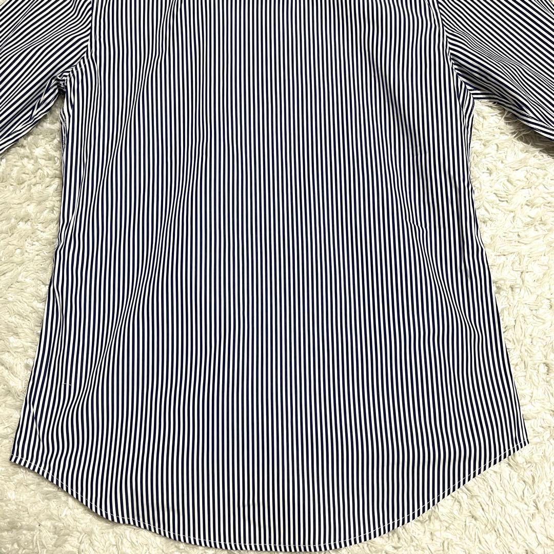 ローレンラルフローレン 現行 QRタグ ストライプ 長袖シャツ 青 刺繍ロゴ