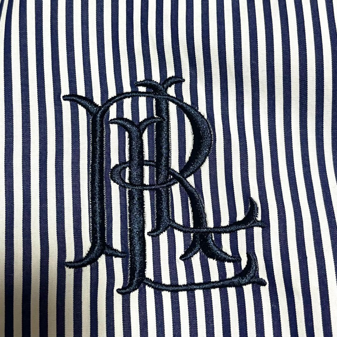 ローレンラルフローレン 現行 QRタグ ストライプ 長袖シャツ 青 刺繍ロゴ
