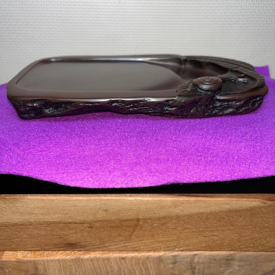 ⭕️赤間硯　カタツムリ彫刻　日下健一(研堂)作　19cm超　特殊研美品