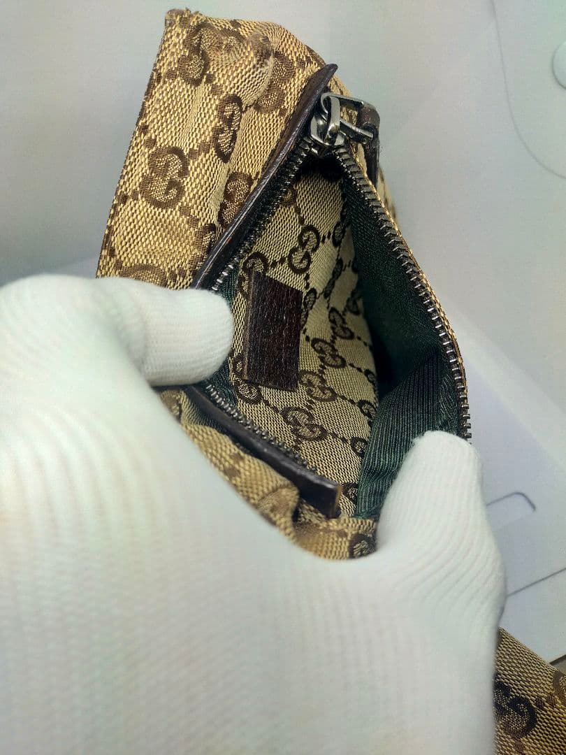 GUCCI グッチ GGキャンバス ボディバッグ レザー ブラウンベージュ