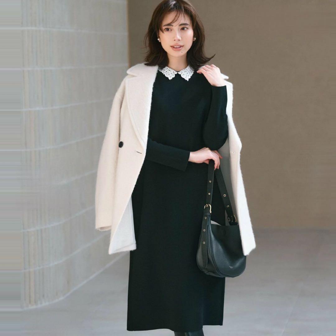 新品 23区エンブロイダリーワンピース44サイズ 23区レース襟ワンピース 現行