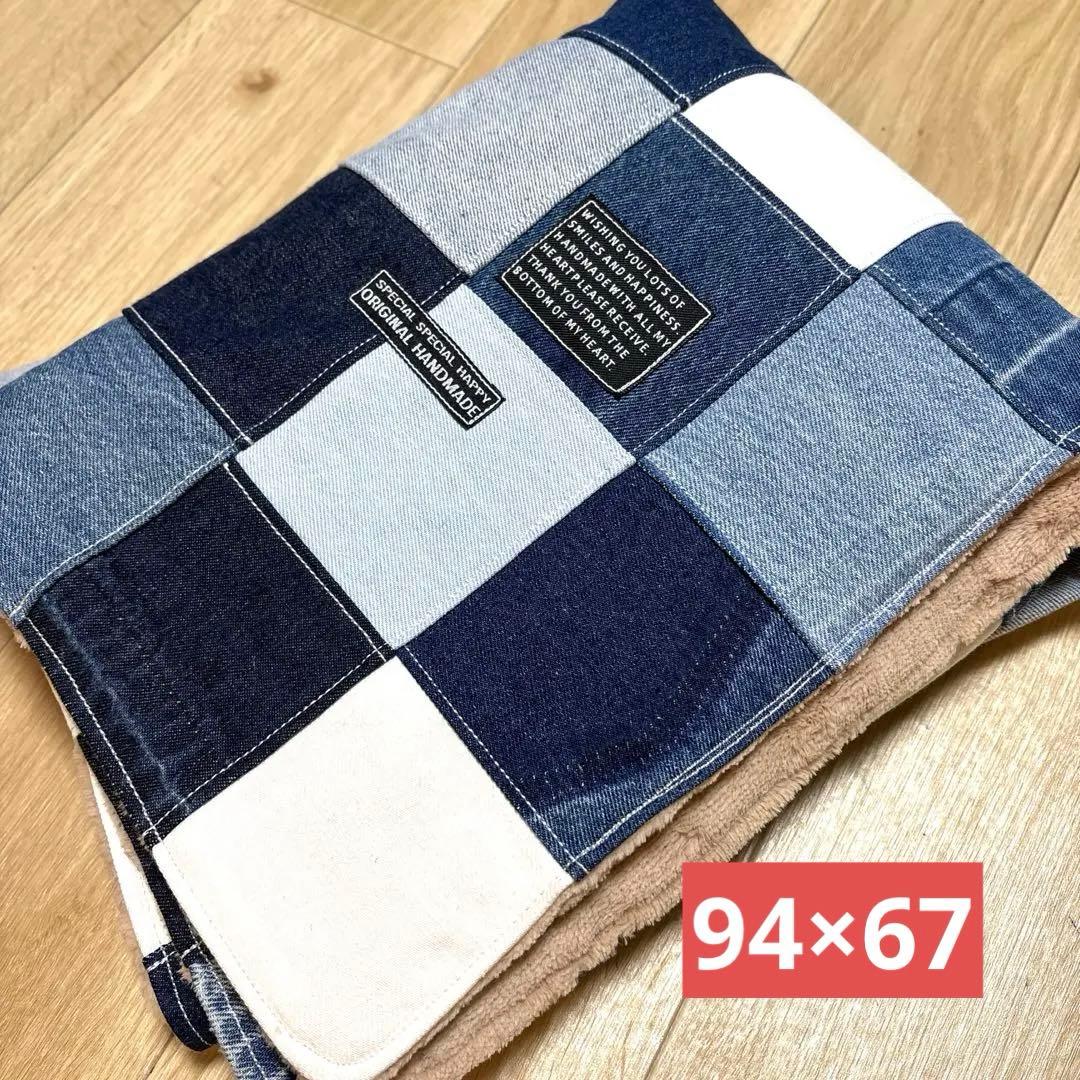 デニムリメイクマフラー　❤️ファー　パッチワーク　♥︎男前