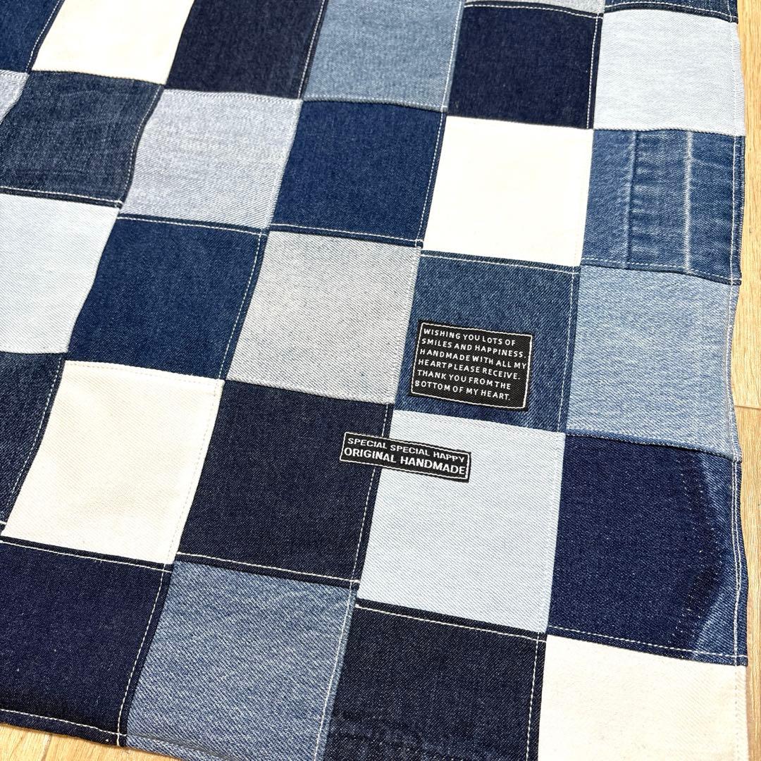 デニムリメイクマフラー　❤️ファー　パッチワーク　♥︎男前