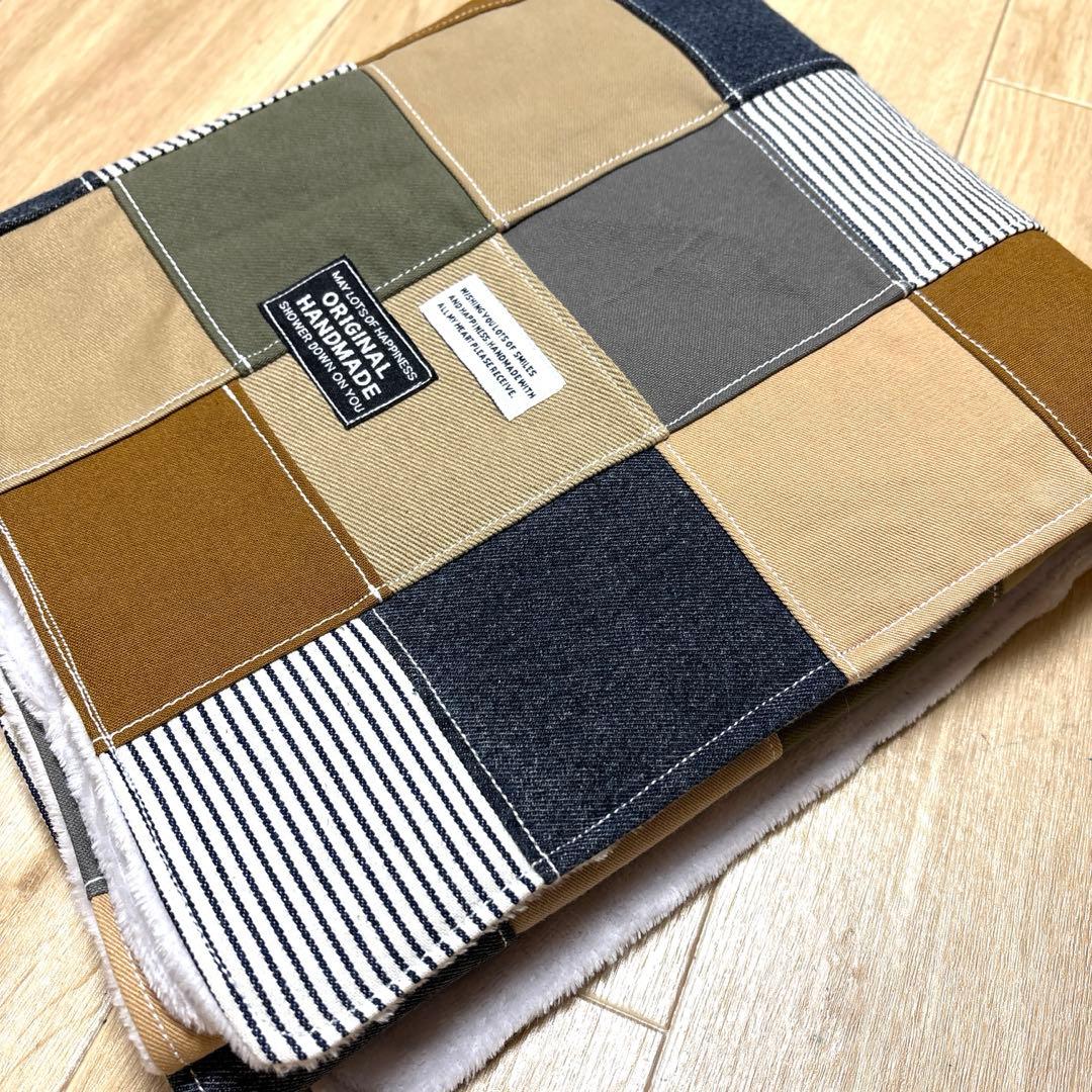 デニムリメイクマフラー　❤️ファー　パッチワーク　♥︎男前