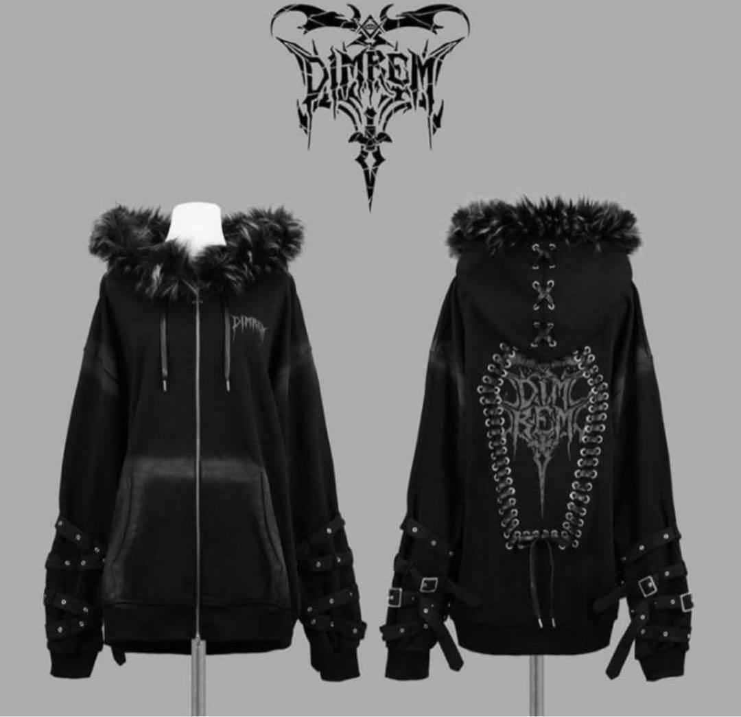 DIMRIM ブラック フード付きパーカー