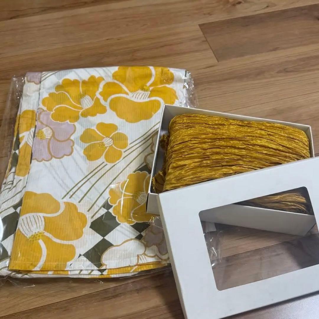美品 utatane ウタタネ 浴衣 帯 セット 黄色 兵児帯 レトロ イエロー
