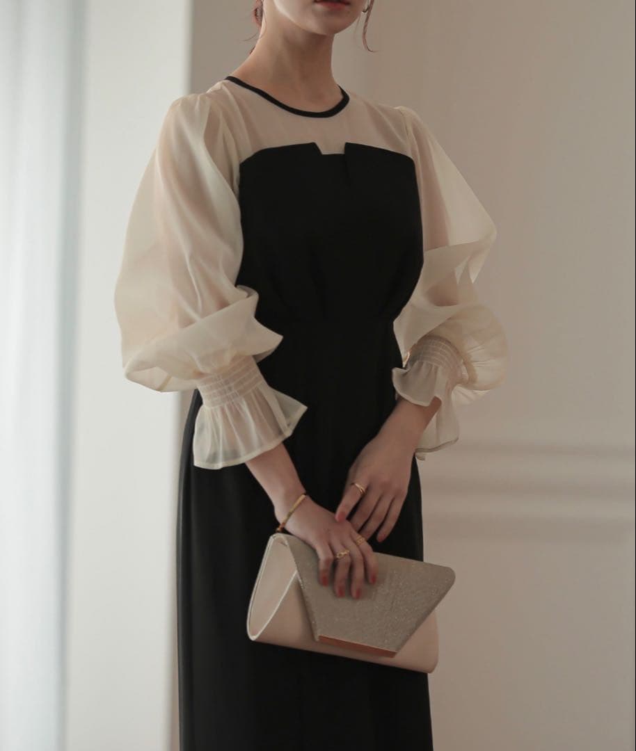 ボリュームスリーブシフォンロングワンピース 結婚式 お呼ばれ 同窓会