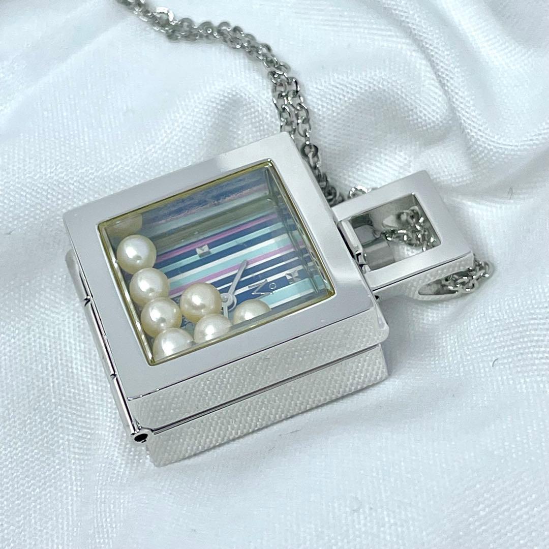 39 ミキモト 7Pパール マルチカラー ストライプ ペンダントウォッチ 稼働品