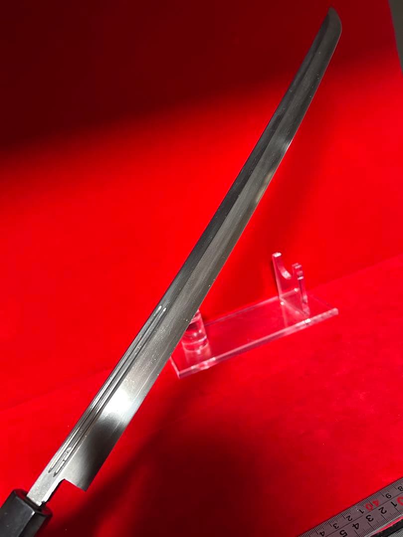 01565 包丁　マグロ包丁　天然砥石研　地肌綺麗　鞘有り　未使用品