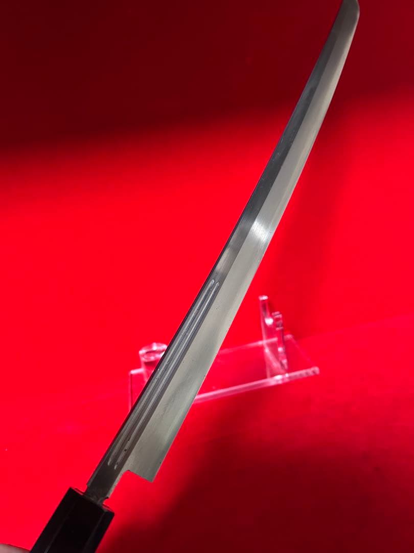 01565 包丁　マグロ包丁　天然砥石研　地肌綺麗　鞘有り　未使用品