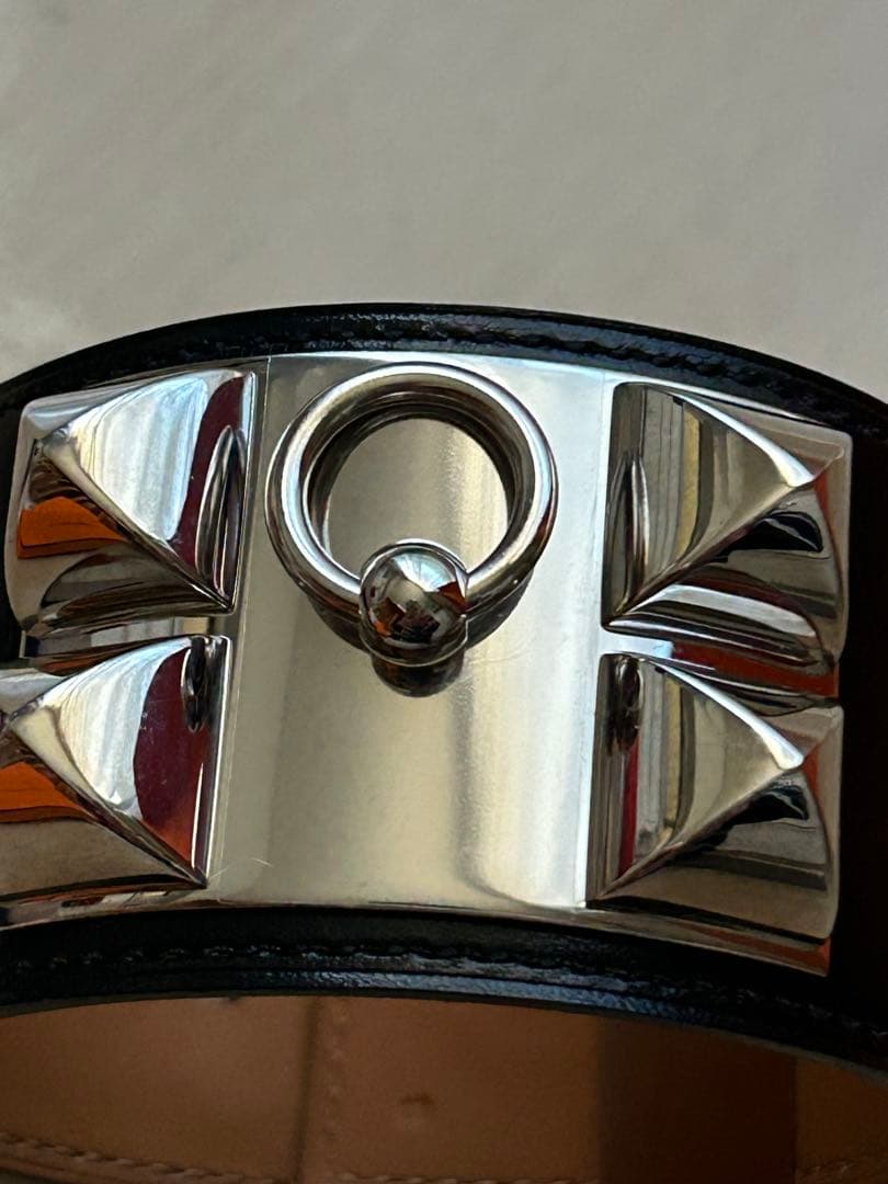 エルメス HERMES コリエドシアン ブラック バングル　シルバー