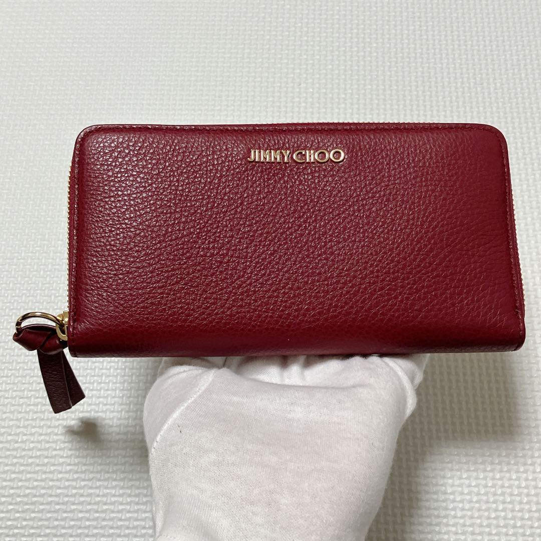 未使用JIMMY CHOOレザーラウンドジップ長財布　バーガンディー　箱付き