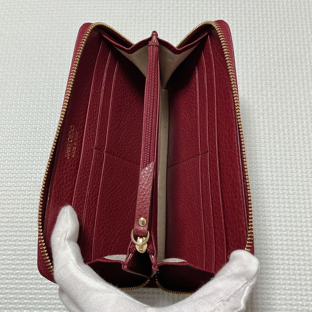 未使用JIMMY CHOOレザーラウンドジップ長財布　バーガンディー　箱付き