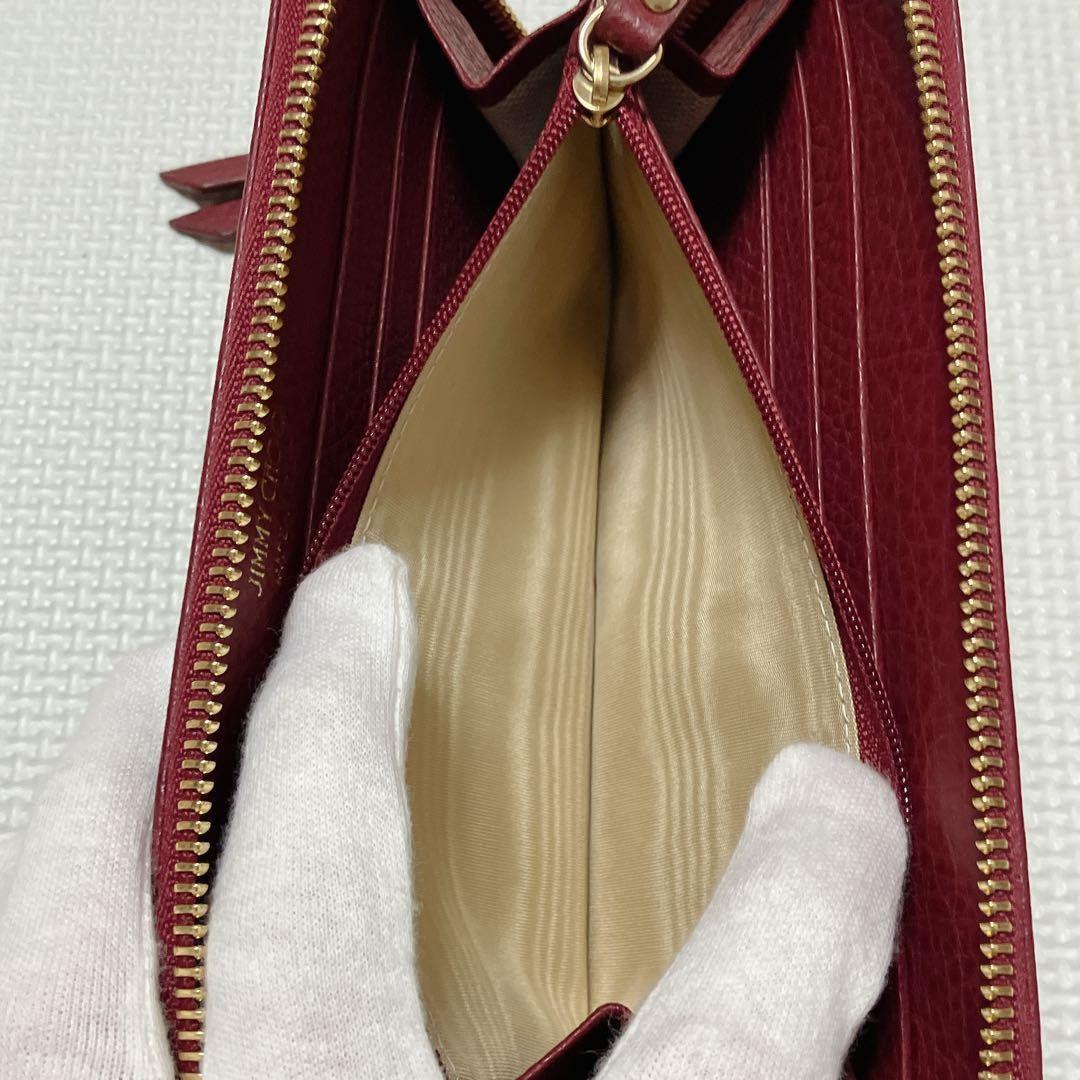 未使用JIMMY CHOOレザーラウンドジップ長財布　バーガンディー　箱付き