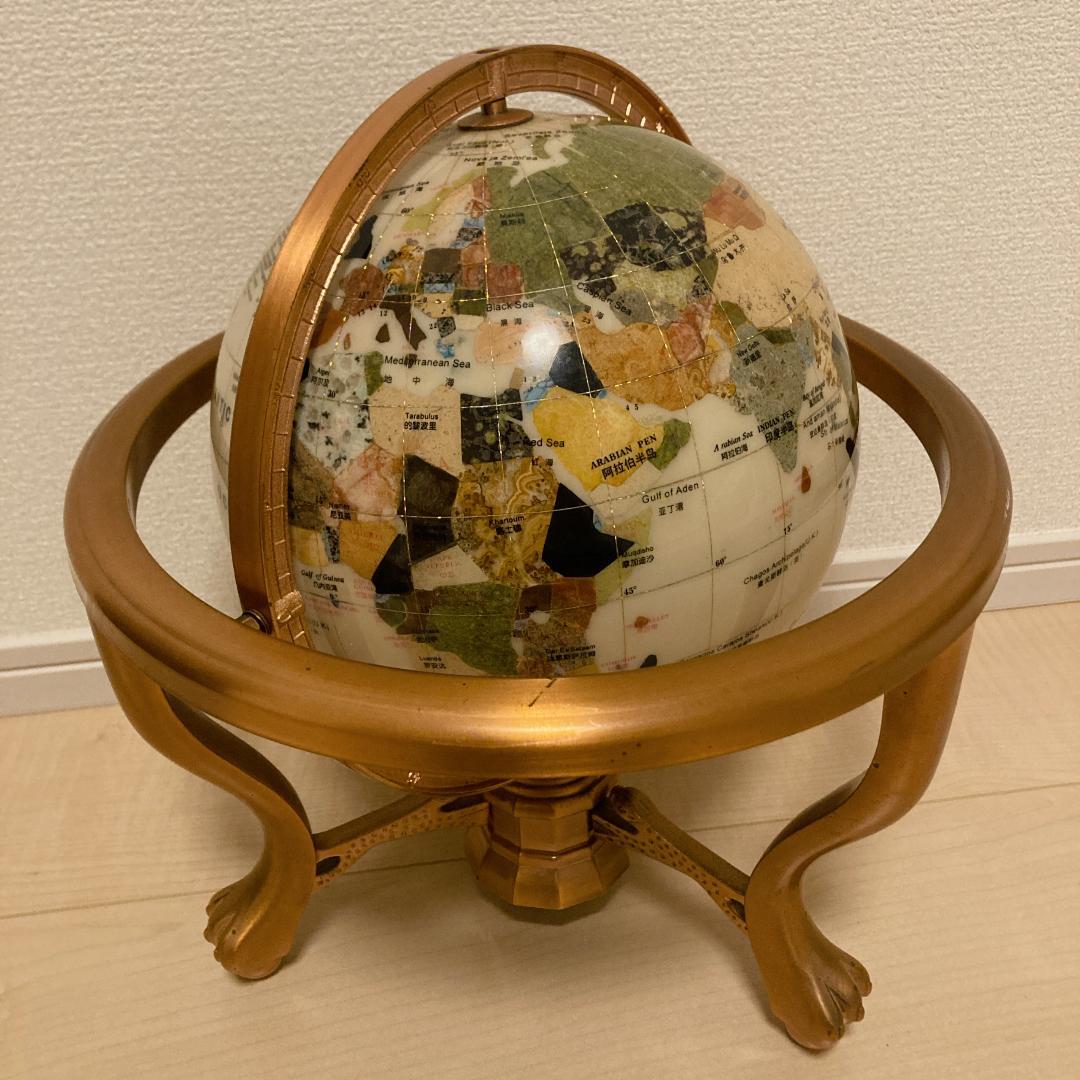 宝石地球儀 大型 天然石 パワーストーン 卓上 高級インテリア 3脚