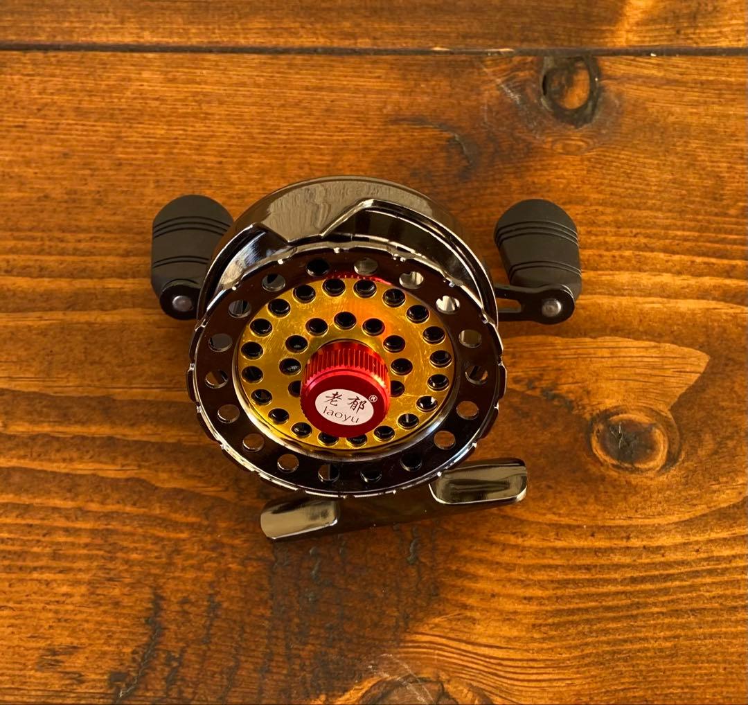 穴釣りセット　アイスフィッシング　穴釣りロッド　天然木グリップ　　タイコリール