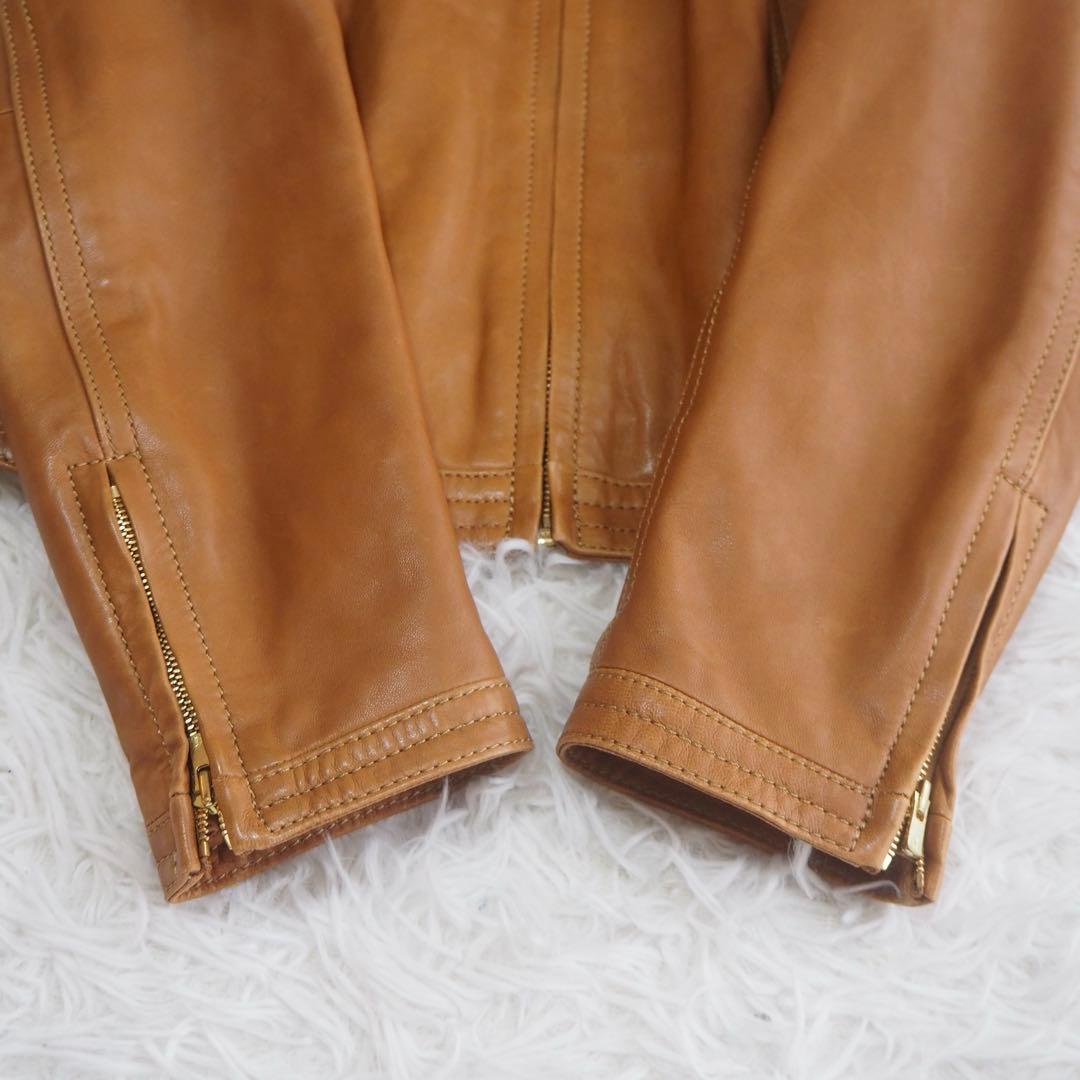 美品 トゥモローランド ラムレザー ジップアップブルゾン ジャケット ノーカラー