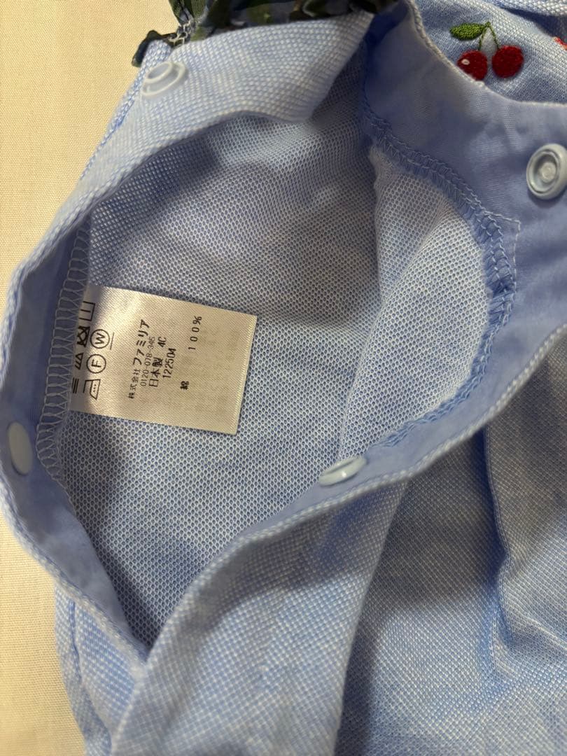 ファミリア　美品　ロンパース　袖付ロンパス　フリル袖　うさぎクマ　ブルー