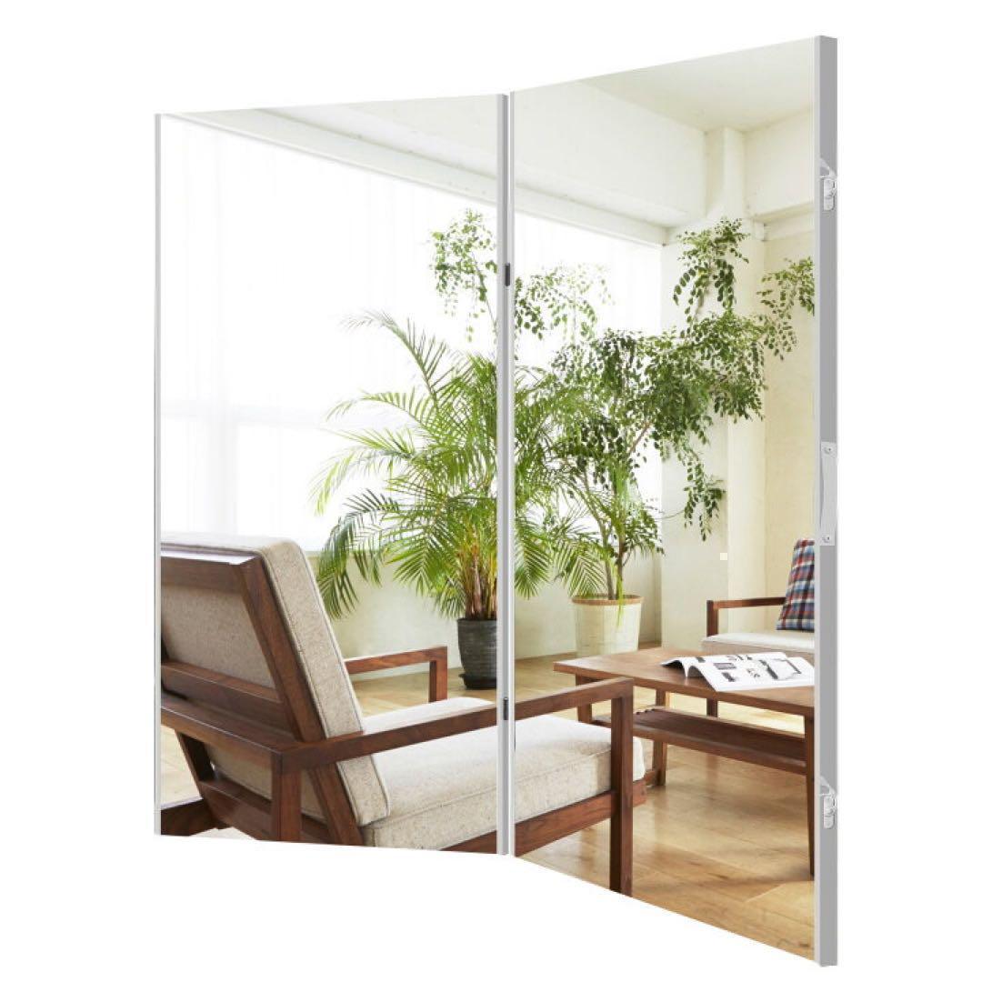 【中古】ダンス鏡 折り畳み 割れない鏡 160cmx100cmx2枚 銀色2番