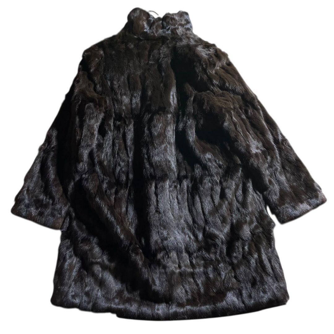 防寒抜群✨極美品✨リバーシブルコート 着丈86 リアルファー 毛皮 シルク100