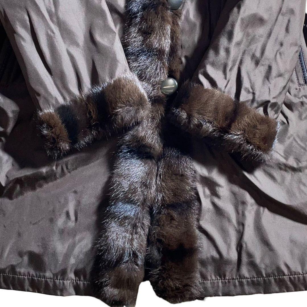 防寒抜群✨極美品✨リバーシブルコート 着丈86 リアルファー 毛皮 シルク100