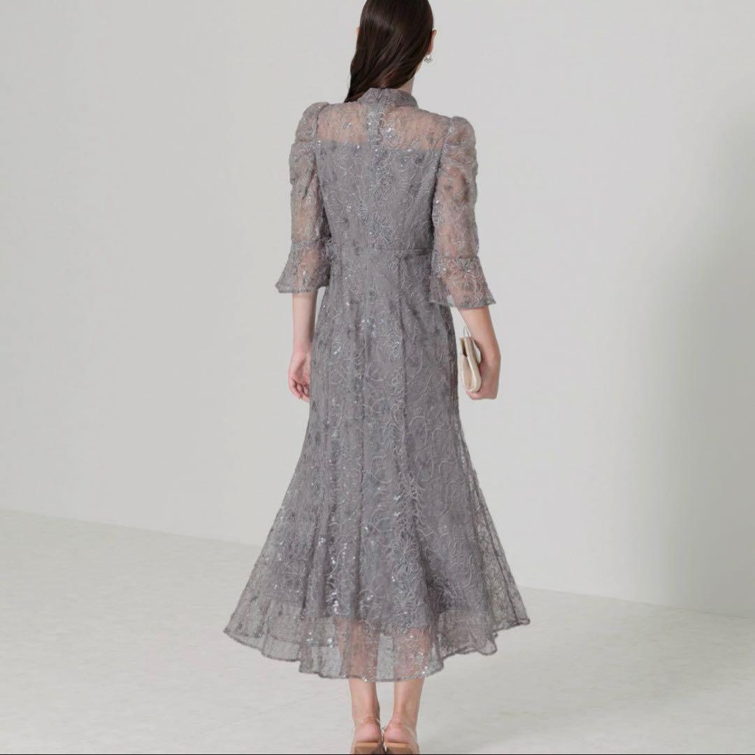 エレガント レース パーティードレス グレー