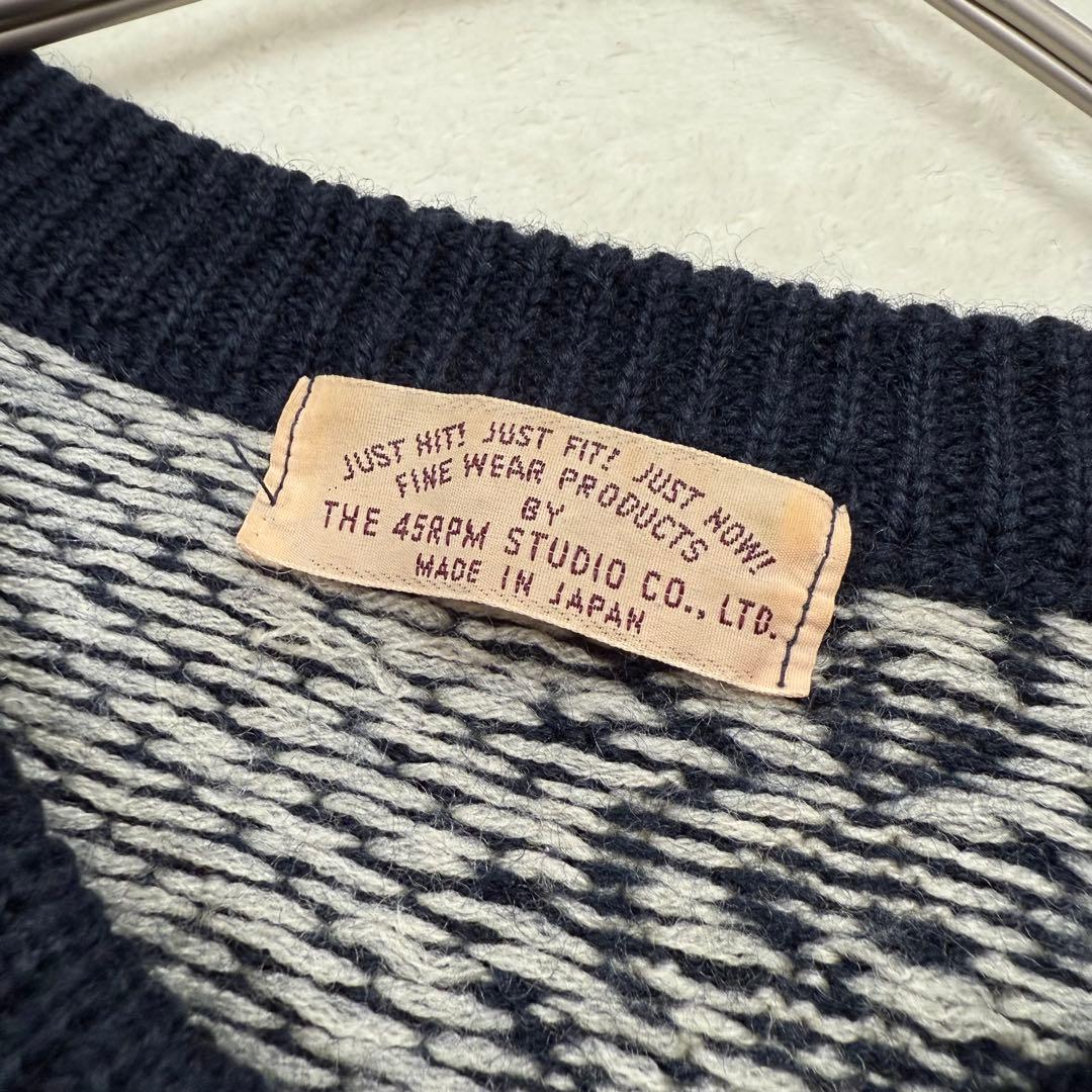 超希少 45rpm ビンテージ ニット ブルゾン 総柄 ランダムストライプ