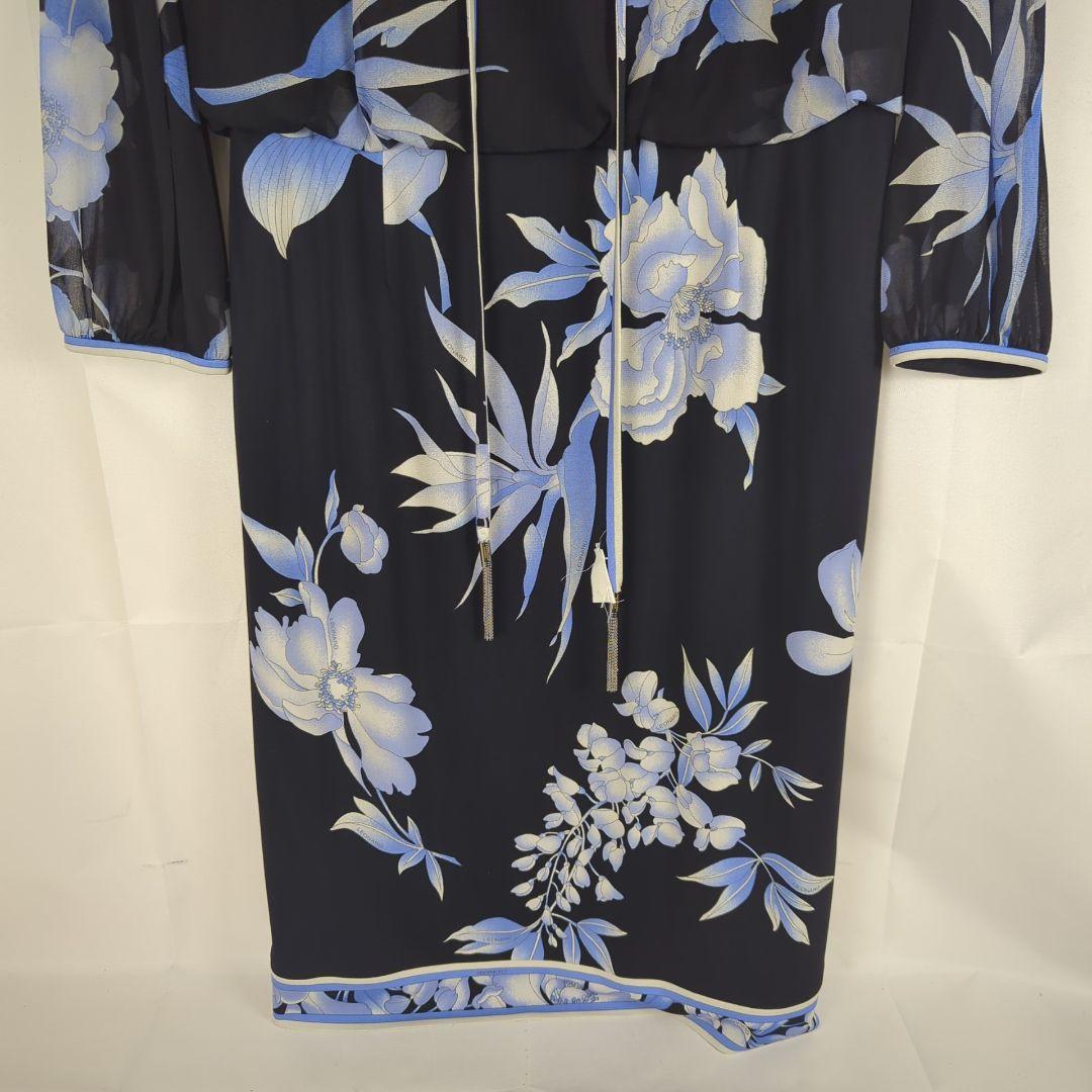 【美品】Leonard レオナール ワンピース 花柄 ブラック ブルー