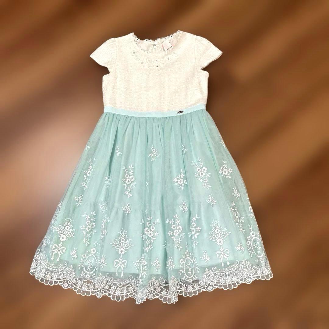 メゾピアノ　エメラルドグリーン レース装飾 ドレス 130cm 発表会　入学式