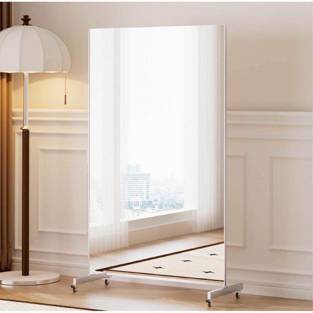 割れないフィルムミラー 姿見 白 160cm × 100cmキャスター付き 軽量