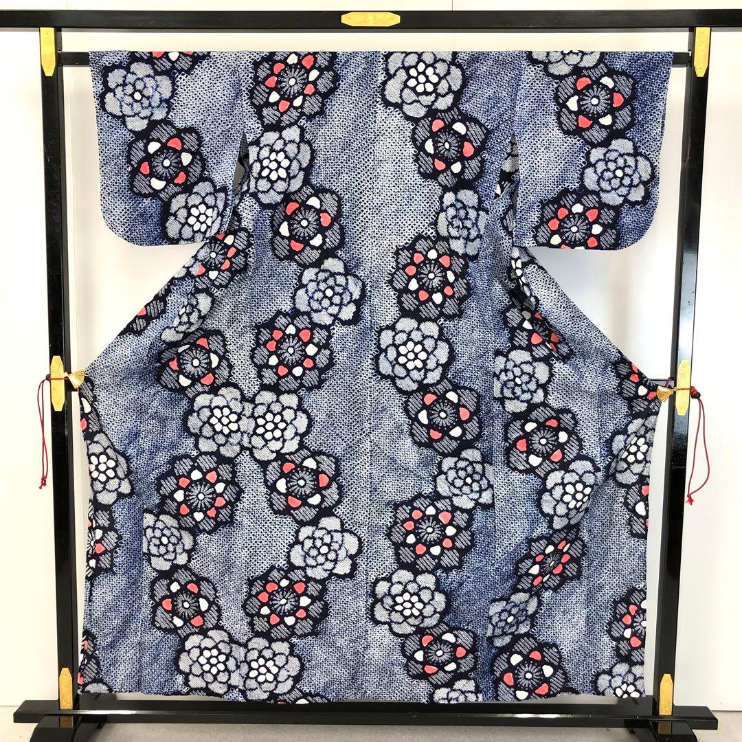 夏着物 浴衣 鳴海有松本絞り 花柄模様 しつけ糸 KK-2194