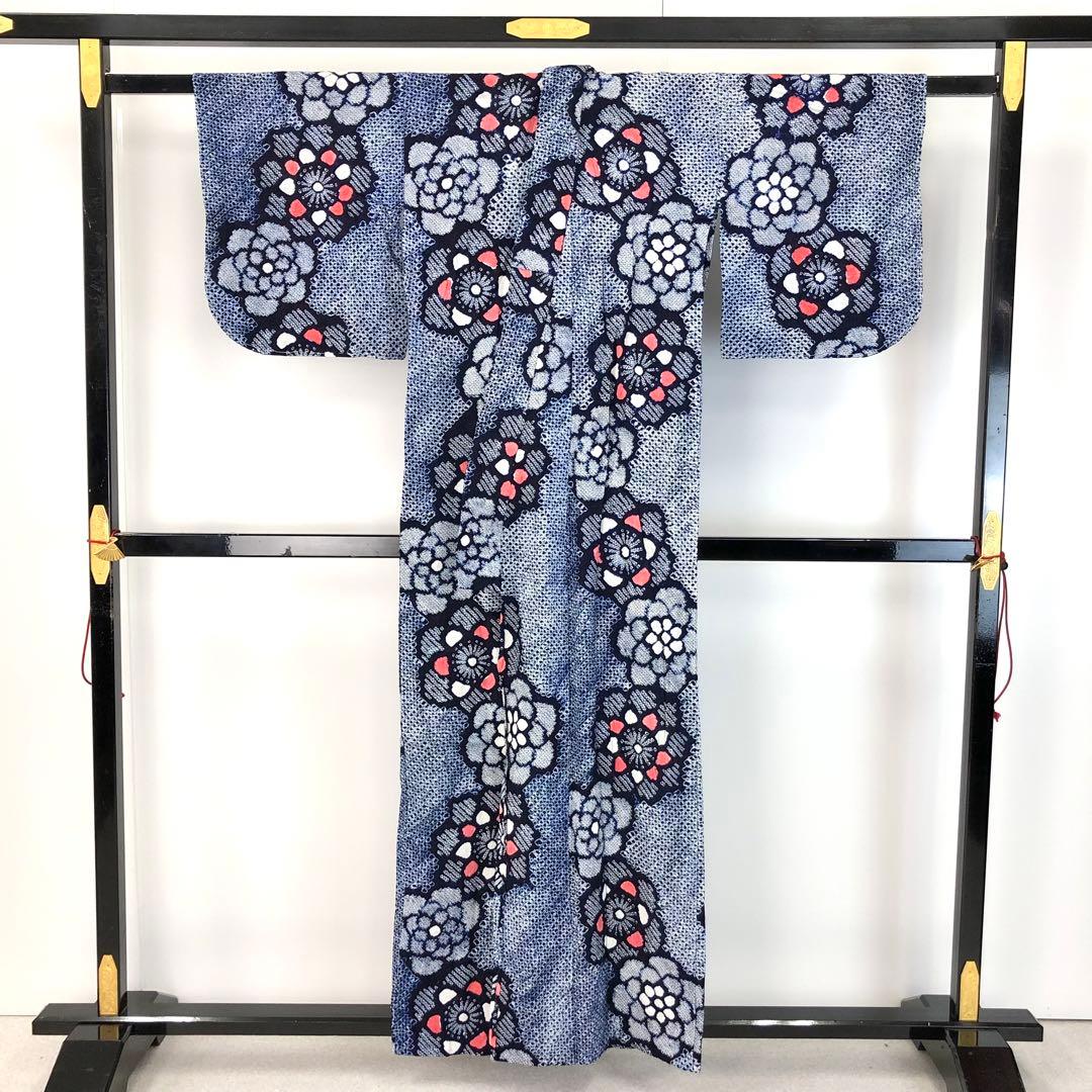 夏着物 浴衣 鳴海有松本絞り 花柄模様 しつけ糸 KK-2194