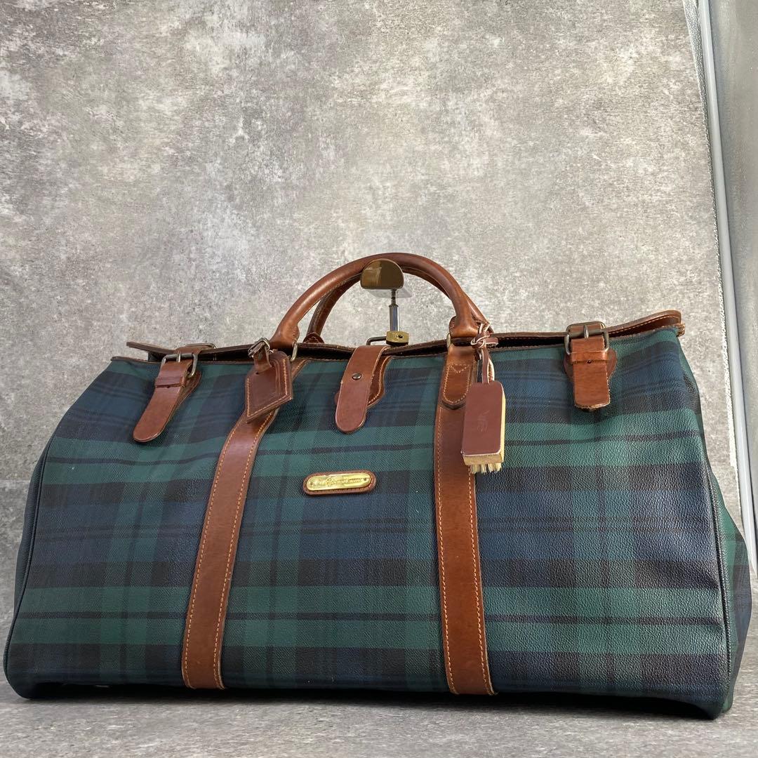【希少】ポロ ラルフローレン 大容量 ボストンバッグ チェック レザー PVC