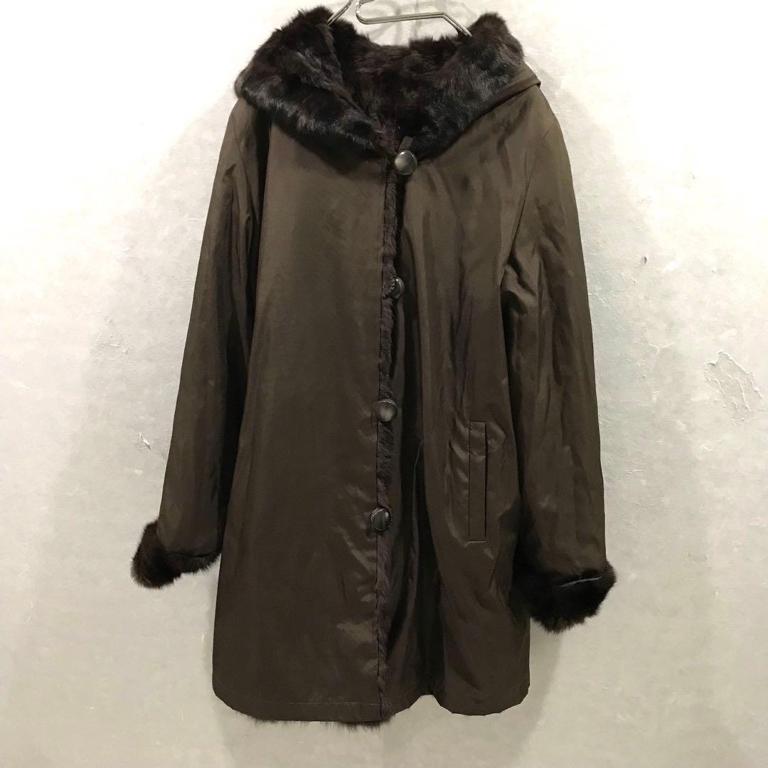 毛皮 リアルファー リス皮 シルク コート 本革 高級 美品 ブラウン フリー