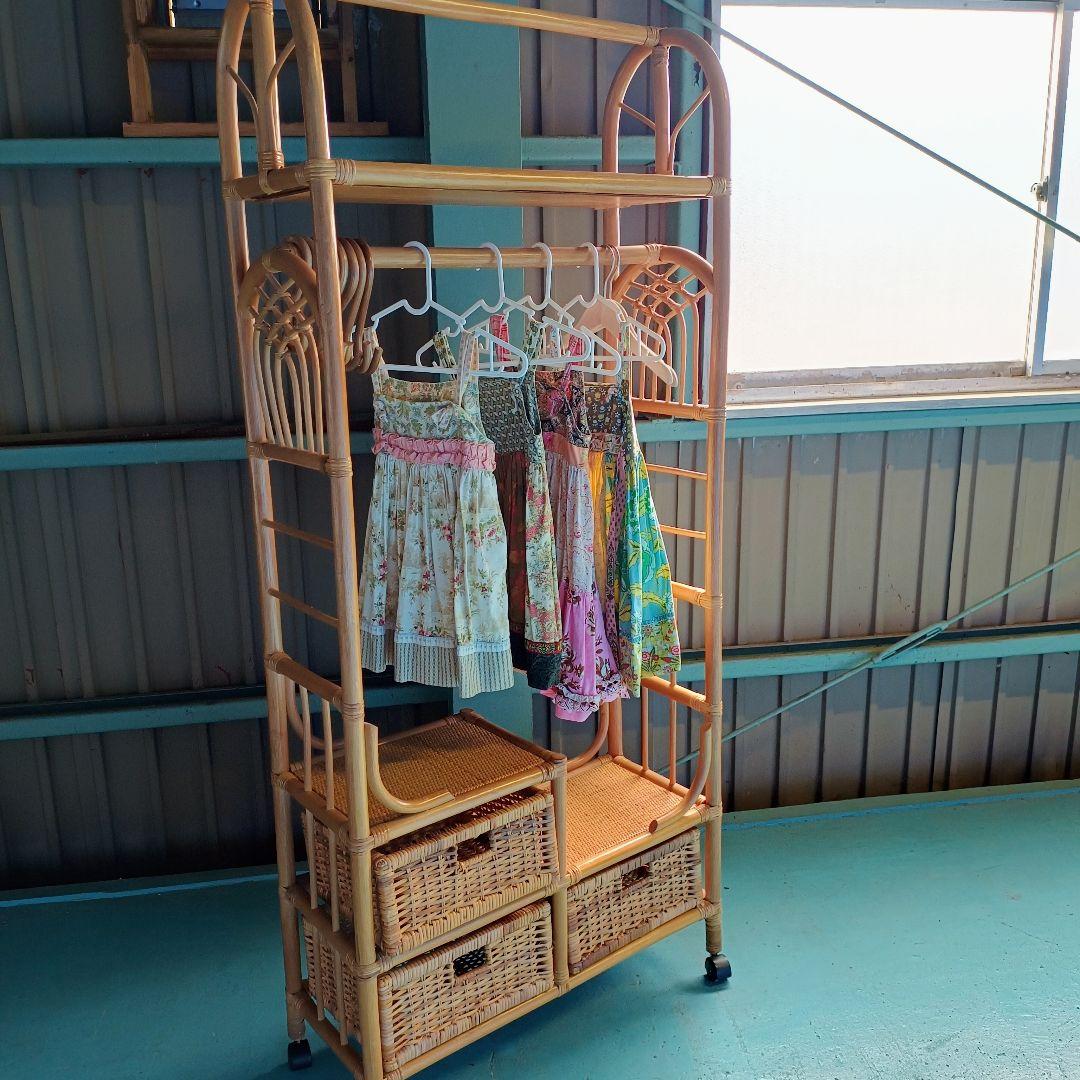 ※リメイク工房便※　ラタン　ハンガーラック 籐家具 アンティーク レトロ