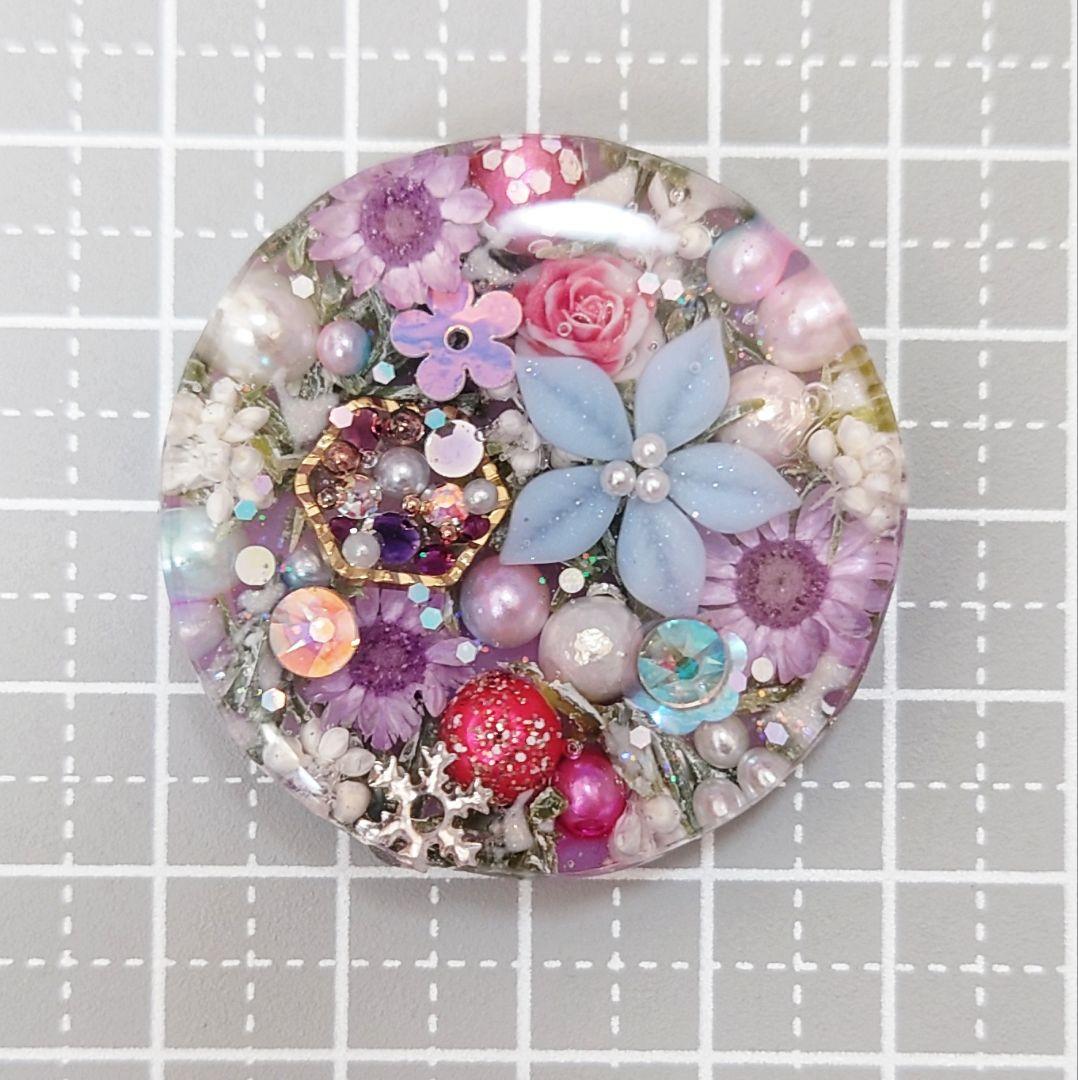 レジン　猫　ドライフラワー　ヘアゴム　ブローチ　ポニーフック　No.407