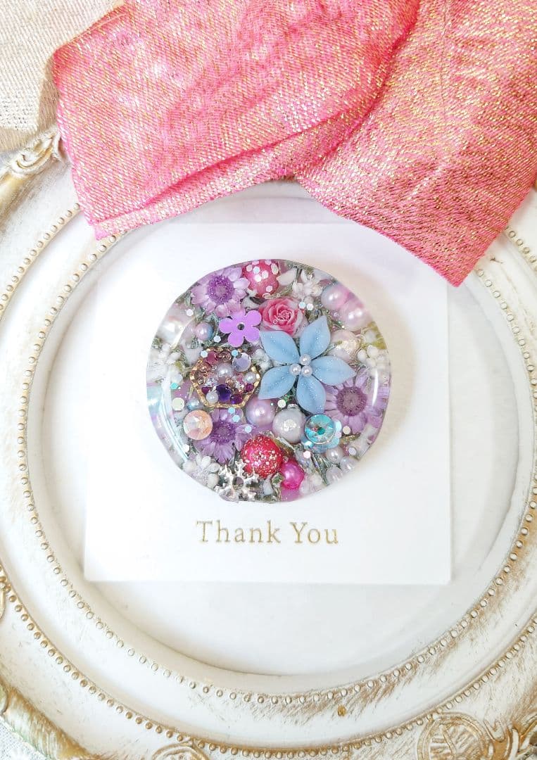 レジン　猫　ドライフラワー　ヘアゴム　ブローチ　ポニーフック　No.407