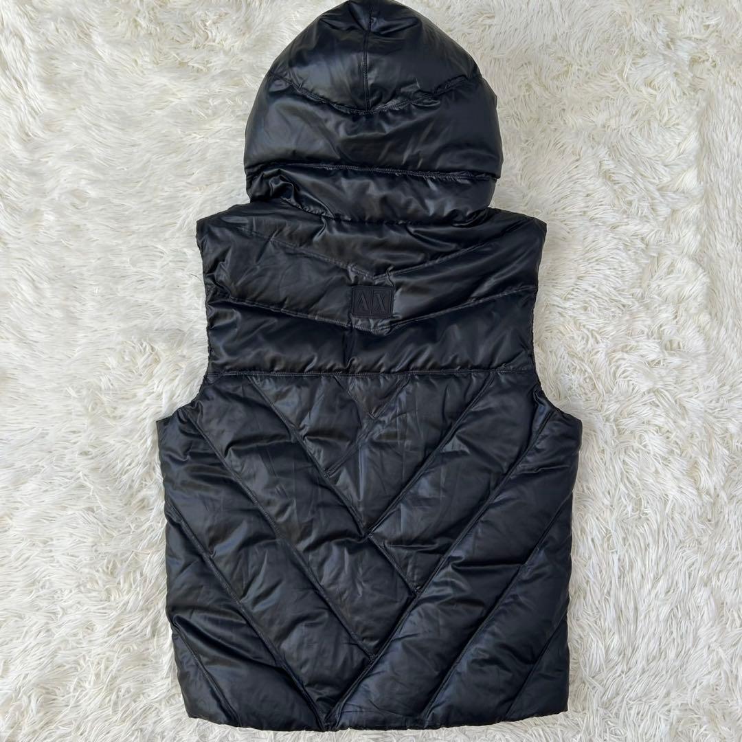【極美品/M】エンポリオアルマーニ ダウンベスト フェザー フード付き 黒