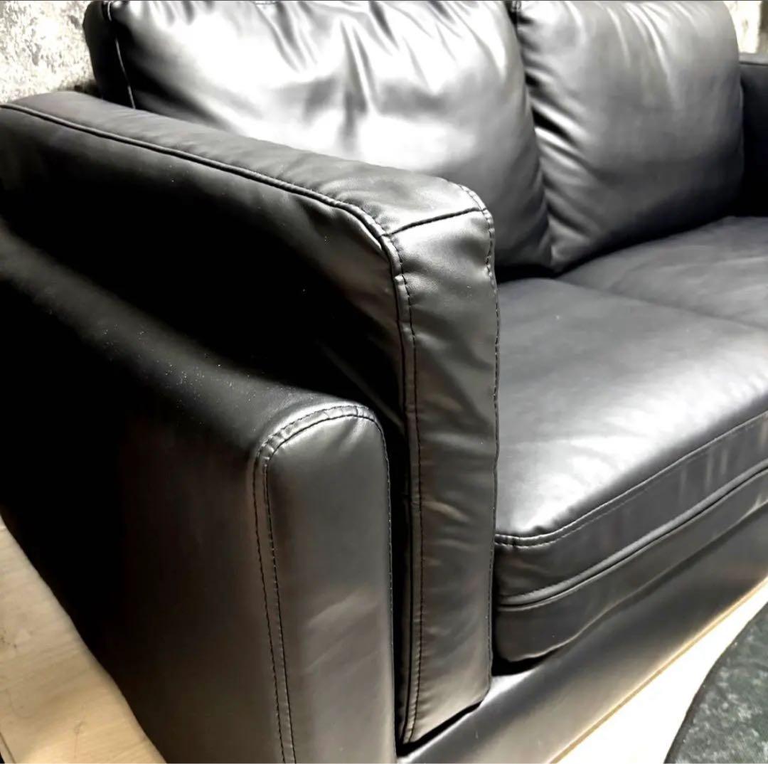 ソファ 2人掛け 2.5人掛け ローソファ 合成皮革 コンパクト ブラック