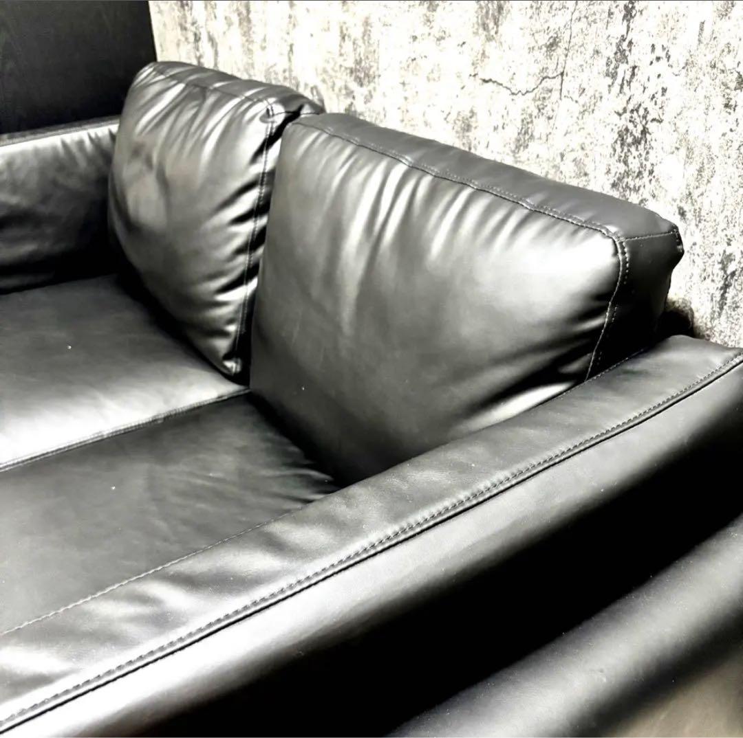 ソファ 2人掛け 2.5人掛け ローソファ 合成皮革 コンパクト ブラック