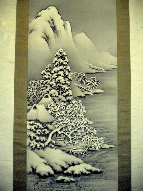 ♥掛軸　雪景図　田口 楚水　掛け軸　共箱付き　骨董品