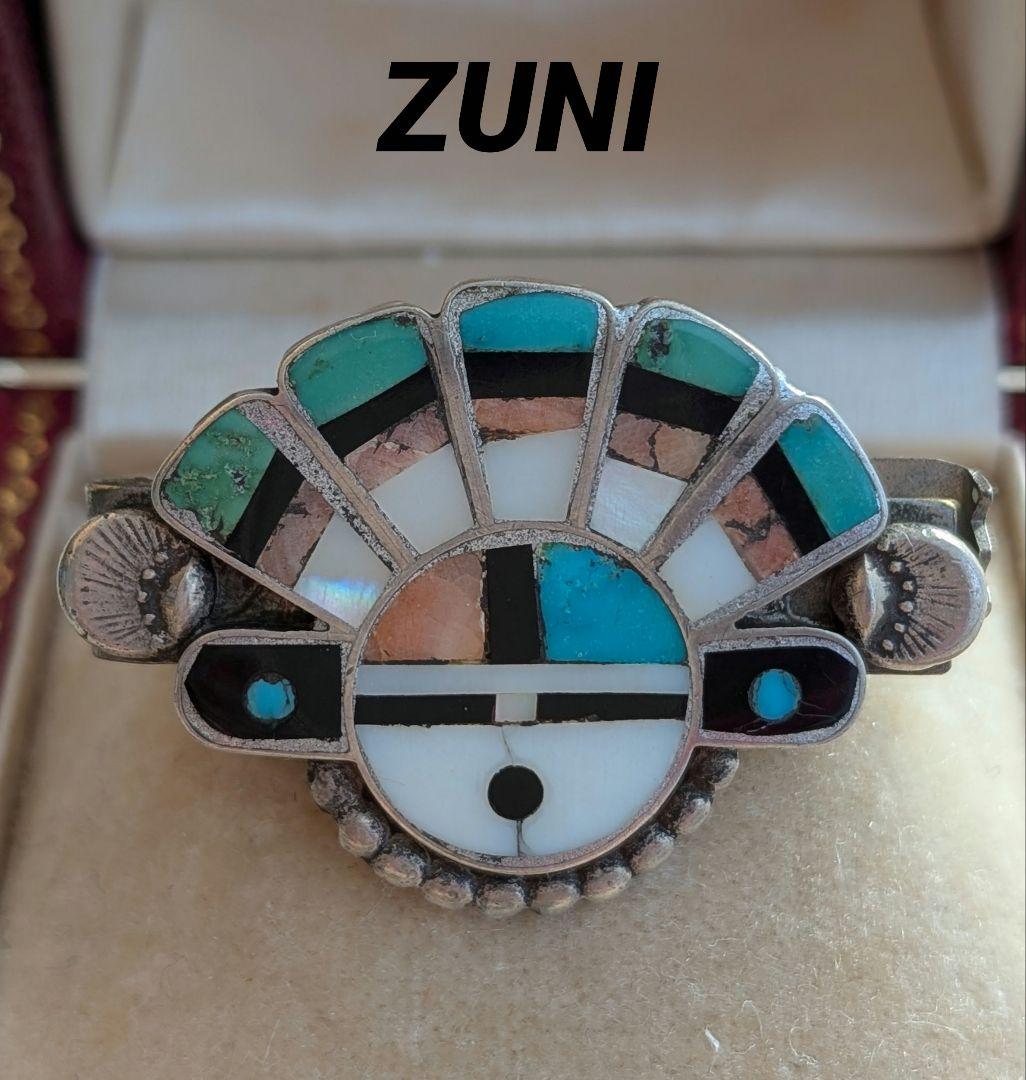 ZUNI サンフェイス ターコイズ シェル オニキス ネクタイピン クリップ