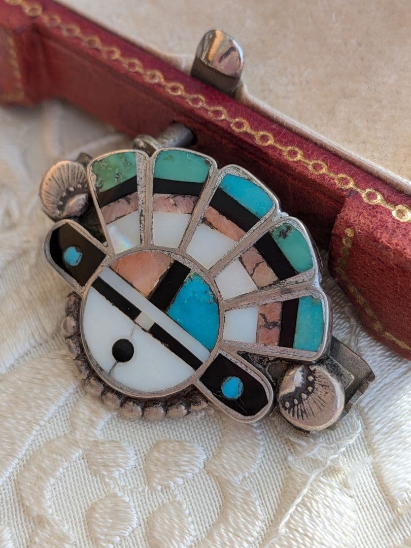 ZUNI サンフェイス ターコイズ シェル オニキス ネクタイピン クリップ