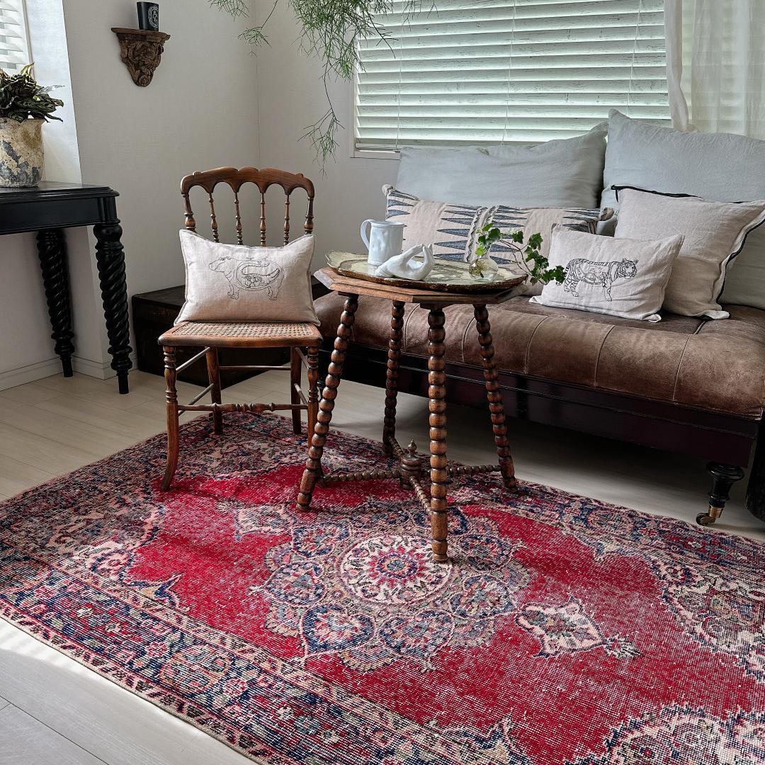 トルコヴィンテージラグ A61 レア レッド ネイビー ブルー グリーン