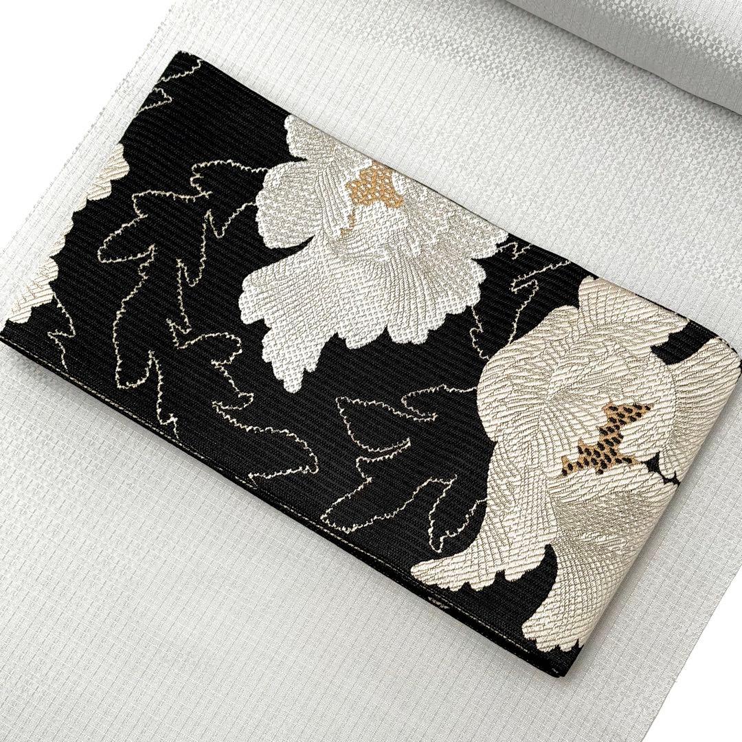 半幅帯　博多織　リバーシブル　博多小袋帯　牡丹柄　6697