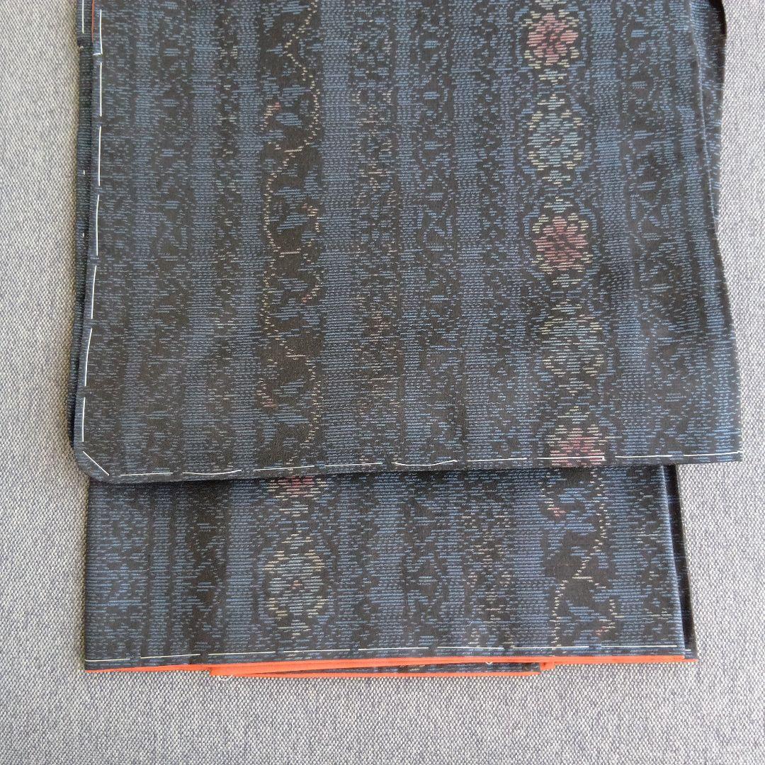 着物リメイク＊藍泥系本場大島紬　帯花柄＊ノースリーブテント型フレアワンピース